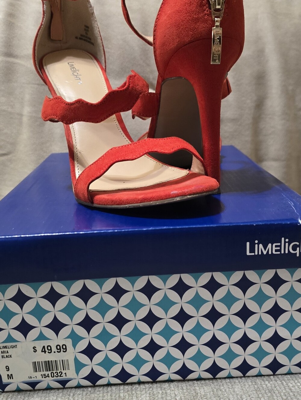Limelight Red Suede Scalloped Strap High Heels